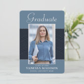 Faire-part Moderne | Élégant Script Dusty Blue 1 Photo Grad (Debout devant)