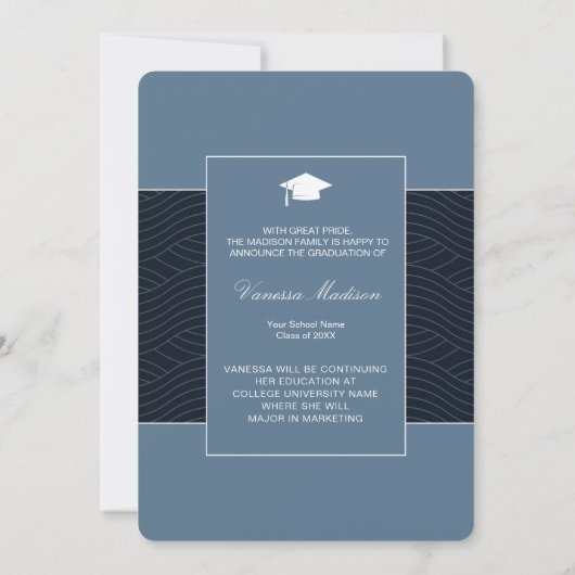Faire-part Moderne | Élégant Script Dusty Blue 1 Photo Grad (Dos)