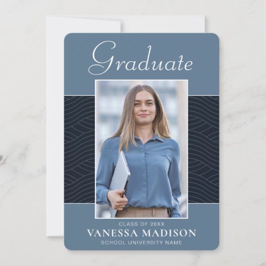 Faire-part Moderne | Élégant Script Dusty Blue 1 Photo Grad (Devant)