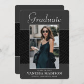 Faire-part Moderne | Élégant script noir gris 1 photo Grad (Devant / Derrière)