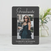 Faire-part Moderne | Élégant script noir gris 1 photo Grad (Debout devant)