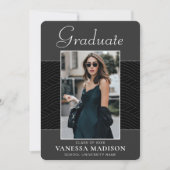 Faire-part Moderne | Élégant script noir gris 1 photo Grad (Devant)