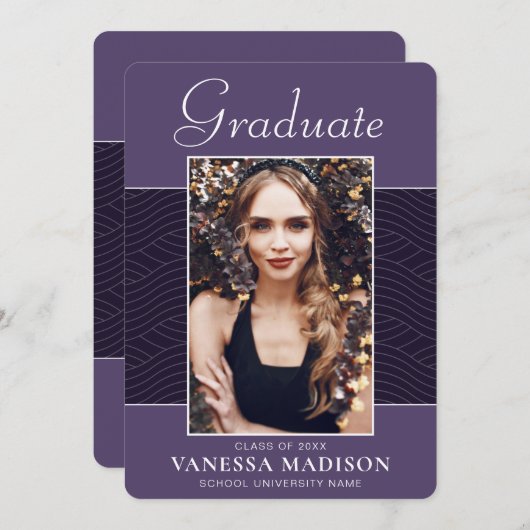 Faire-part Moderne | Élégant Script Violet violet 1 Photo Gra (Devant / Derrière)