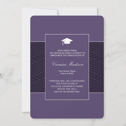 Faire-part Moderne | Élégant Script Violet violet 1 Photo Gra (Dos)