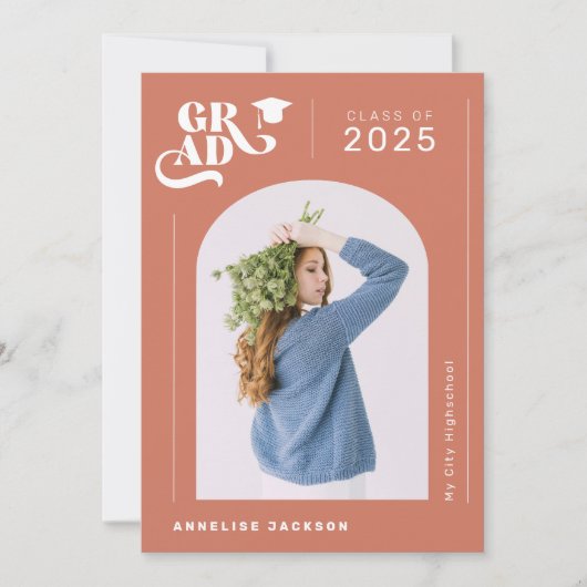 Faire-part Moderne élégante typographie photo année diplômée (Devant)