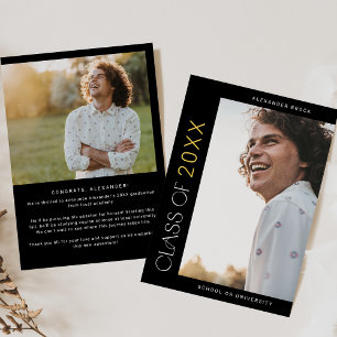 Faire-part Moderne Fete Black Gold Photo Graduation