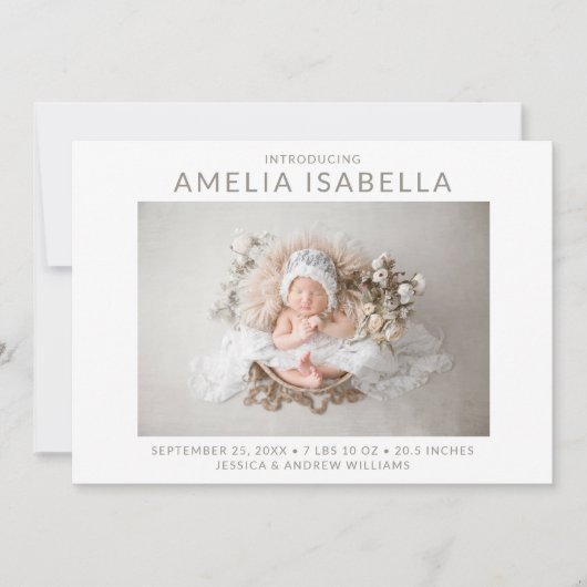 Faire-part Moderne Fille 2 Photo Naissance (Devant)