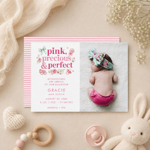 Faire-part Moderne Fille Rose Précieuse Parfaite Photo Naissa