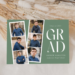 Faire-part Moderne Filmstrip Sage Green 6 Photo Graduation