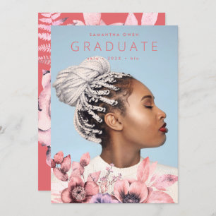 Faire-part Moderne   Floral de corail marin   Graduation aqua