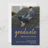 Faire-part Moderne Formal Blue Gold Graduate Script Graduate (Devant)