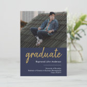 Faire-part Moderne Formal Blue Gold Graduate Script Graduate (Debout devant)