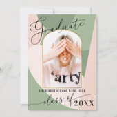 Faire-part Moderne Geo Sage Vert Dusty Rose Photo Graduation (Devant)