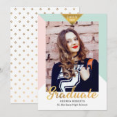 Faire-part Moderne Géométrique Gold Look Grad Photo Graduatio (Devant / Derrière)