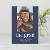 Faire-part Moderne géométrique Marine Blue Photo Graduation (Debout devant)