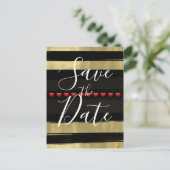 Faire-Part Moderne Glamour Noir & Or Cœurs Rouges (Debout devant)