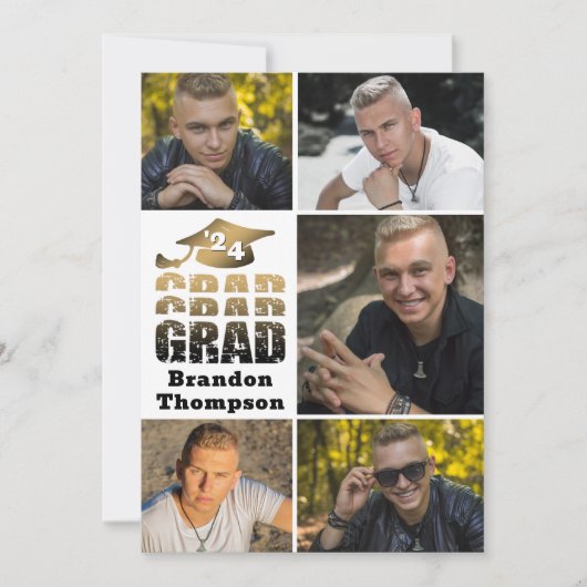 Faire-part Moderne Grad Année Gradient Or Noir 6 Photos (Devant)