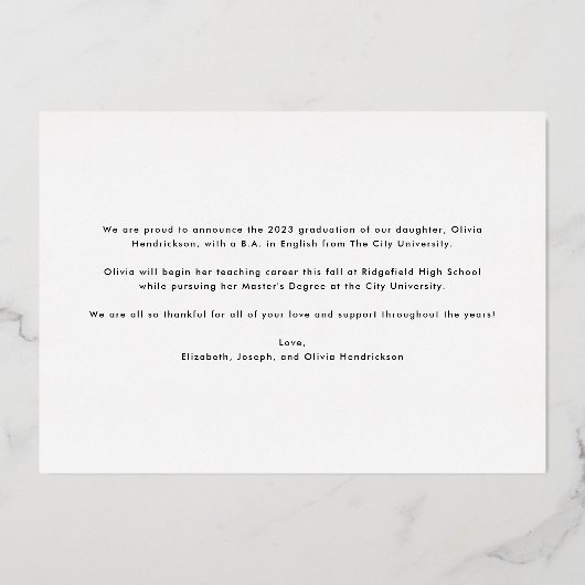 Faire-part moderne Grad et photo 2024 | Pile (Verso)