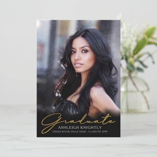 Faire-part Moderne Graduate 4 Photos manuscrit Script noir (Debout devant)