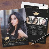 Faire-part Moderne Graduate 4 Photos Script Casquette Black G