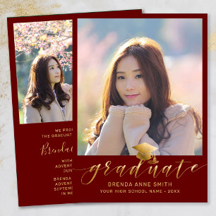 Faire-part Moderne Graduation 2 Photo Gold Script Casquette e