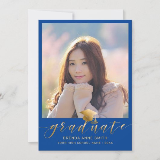 Faire-part Moderne Graduation 2 Photo Gold Script Casquette s (Devant)