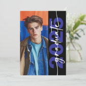 Faire-part moderne Gras Bleu Typographie (Debout devant)