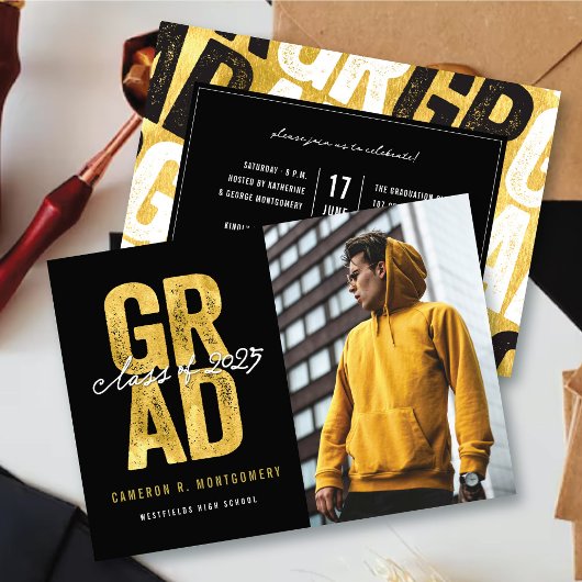 Faire-part Moderne Gras Gold GRAD Stylish Diplôme photo