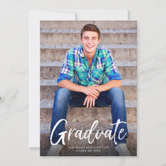 Faire-part Moderne Gras Script Photo Graduation (Devant)