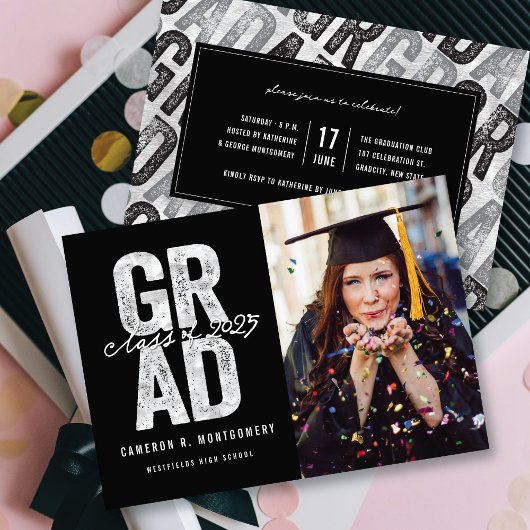 Faire-part Moderne Gras Silver GRAD Design de la photo Gradua