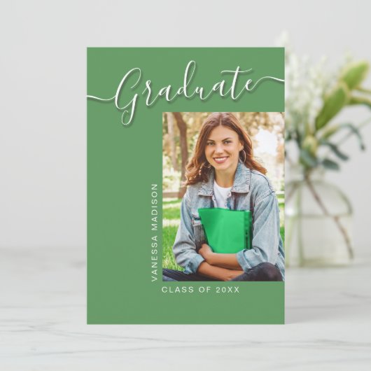 Faire-part Moderne | Green 1 Photo Elegant Script (Debout devant)
