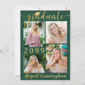Faire-part Moderne Green Gold Script 5 Photo Gradué (Devant)