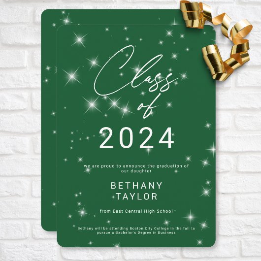 Faire-part Moderne Green & White Sparkle Graduation