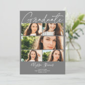 Faire-part Moderne gris 6 photos grille collage graduation (Debout devant)