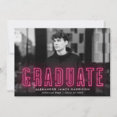 Faire-part Moderne Hot rose Neon Photo Graduation (Devant)