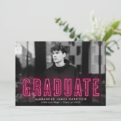 Faire-part Moderne Hot rose Neon Photo Graduation (Debout devant)