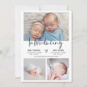 Faire-part Moderne introduction script 3 photo bébé jumeaux n (Devant)