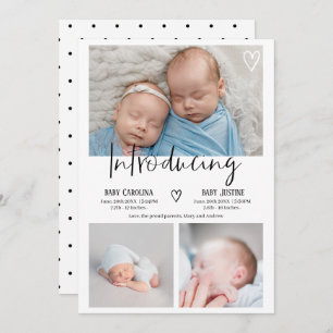 Faire-part Moderne introduction script 3 photo bébé jumeaux n
