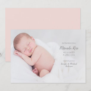 Faire-part Moderne Introduire Bébé Fille Photo Naissance rose