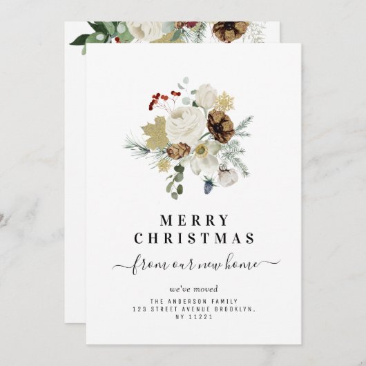 faire-part moderne joyeux Noël fleuri (Devant / Derrière)