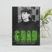 Faire-part Moderne Lime Green Neon Vertical Photo Graduation (Debout devant)