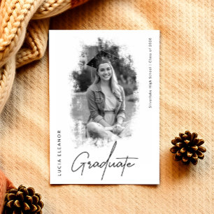 Faire-part Moderne minimaliste noir et blanc photo graduation