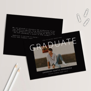 Faire-part Moderne minimaliste noir et blanc photo graduation