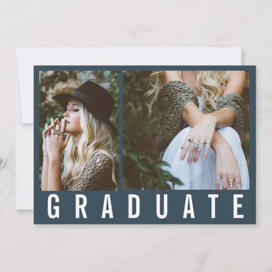 Faire-part Moderne minimum 3 graduation photo simple bleu mar (Devant)