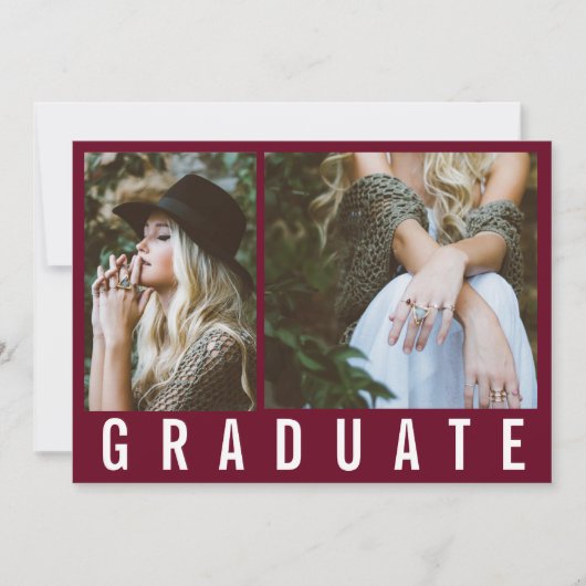 Faire-part Moderne minimum 3 graduation photo simple bordeaux (Devant)