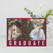 Faire-part Moderne minimum 3 graduation photo simple bordeaux (Debout devant)
