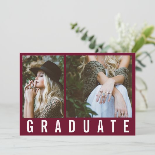 Faire-part Moderne minimum 3 graduation photo simple bordeaux (Debout devant)