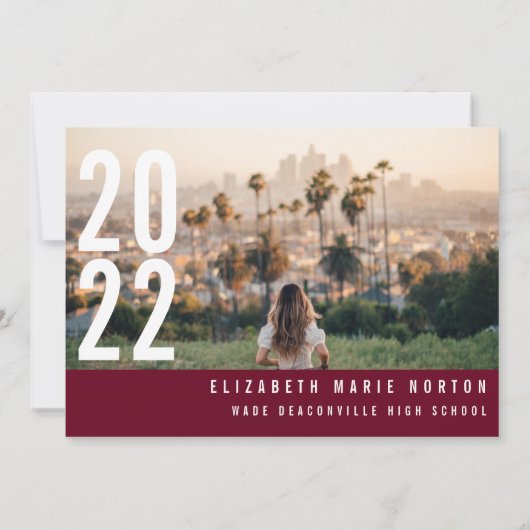 Faire-part Moderne minimum 3 graduation photo simple bordeaux (Dos)