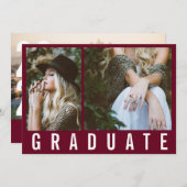 Faire-part Moderne minimum 3 graduation photo simple bordeaux (Devant / Derrière)