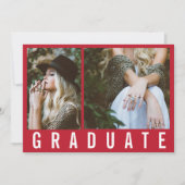 Faire-part Moderne minimum 3 graduation photo simple gras rou (Devant)